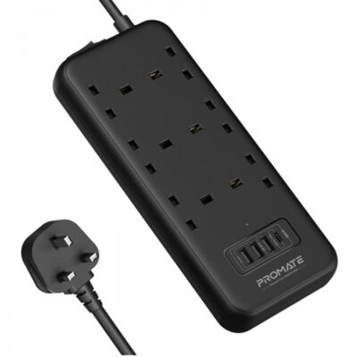 Promate PowerCord32W‐4M 6-Outlet Surge Protected Power Strip with 20W Power
