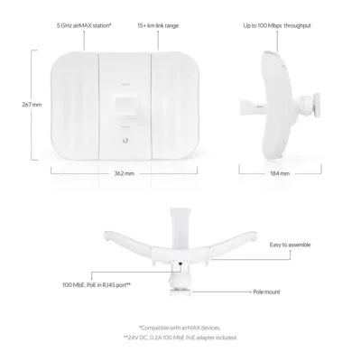 Ubiquiti LiteBeam M5 LBE-M5-23 5GHz CPE – 23dBi airMAX, Long-Range PtP