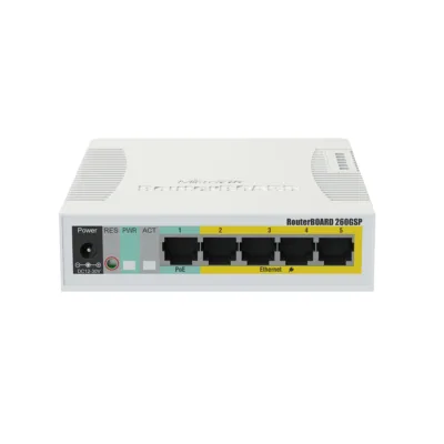 MikroTik RB260GSP CSS106-1G-4P-1S Smart Switch – 5x Gigabit, 4x PoE Out, SFP