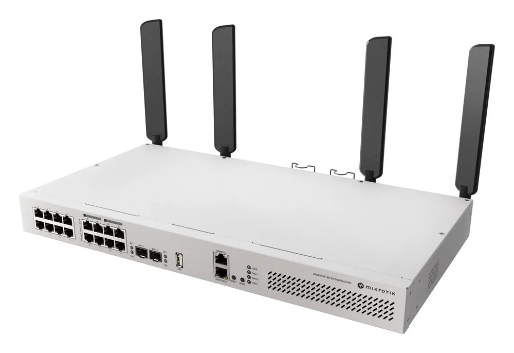 MikroTik CRS418-8P-8G-2S+5axQ2axQ-RM rackmount PoE switch with Wi-Fi 6