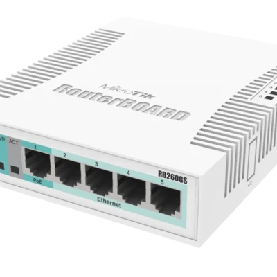 MikroTik RB260GS CSS106-5G-1S – 5x Gigabit Ethernet Smart Switch,
SFP cage, 
plastic case,
SwOS