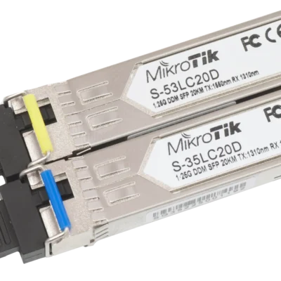 MikroTik S-3553LC20D – Two SFP (1.25G) module kit,
20Km, single mode